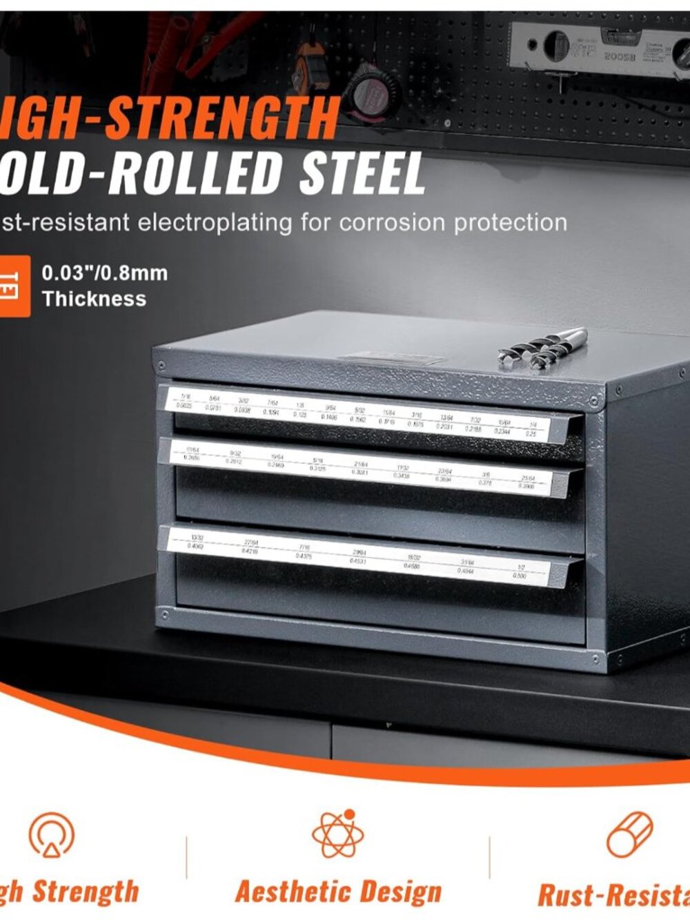 Drill Bit Dispenser Cabinet, Three-Drawer Drill Bit Dispenser, Drill Bit Organiz - Picture 5 of 8